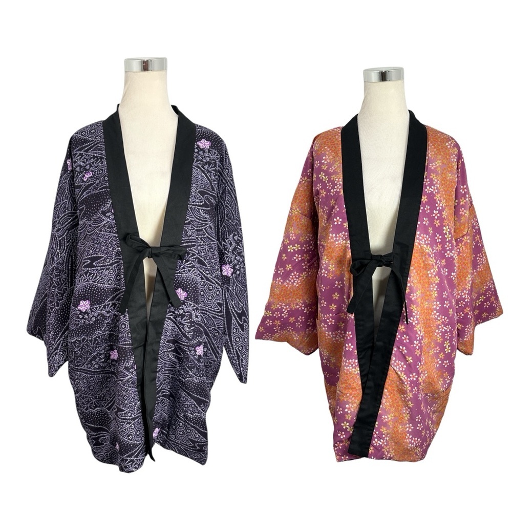 Aori Hanten Reversible Womens L Japan Jacket Kimono Floral/Flowers Purple Padded